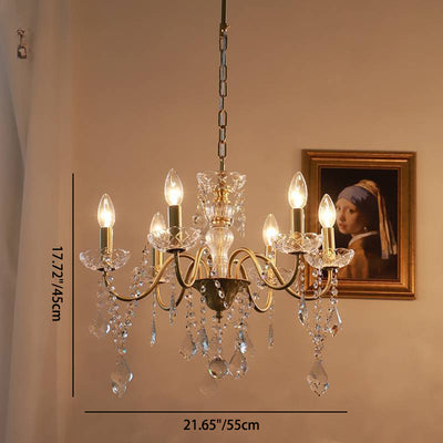 Traditional French Round Branch Crystal Candelabra Full Brass Glass 5/6/8 Light Chandelier For Living Room