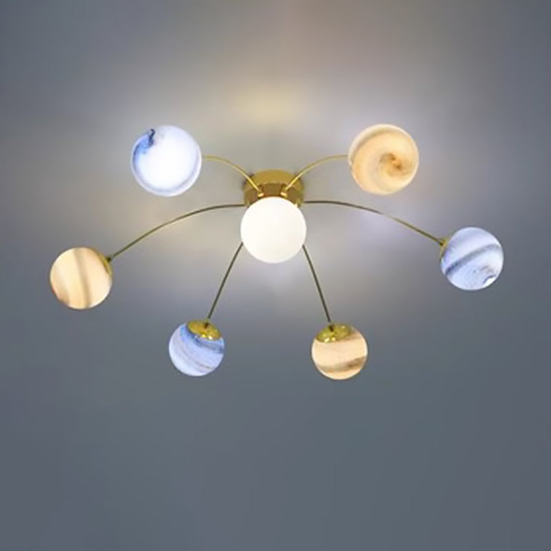 Contemporary Creative Starry Sky Moon Iron Glass 13-Light Semi-Flush Mount Ceiling Light For Bedroom