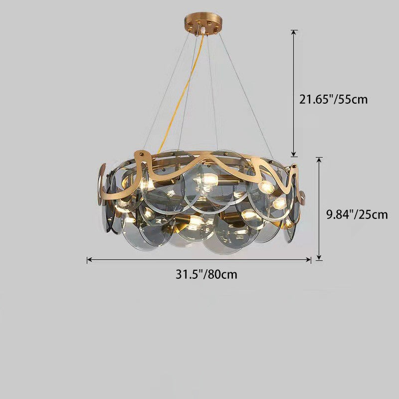 Contemporary Luxury Iron Frame Glass Disc 8/10-Light Chandelier For Bedroom