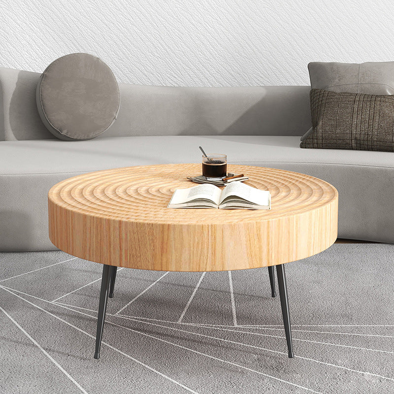 Modern Minimalist Round Annual Wood Stainless Steel Coffee Table For Living Room