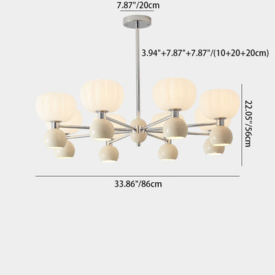 Contemporary Nordic Cream Acrylic Pumpkin Shade Iron Frame 12/16-Light Chandelier For Living Room