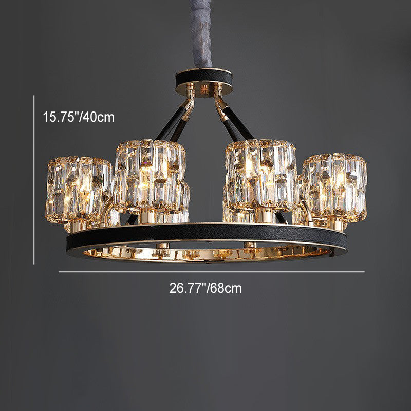 Modern Luxury Cylinder Round Iron Crystal 6/8 Light Chandelier For Living Room