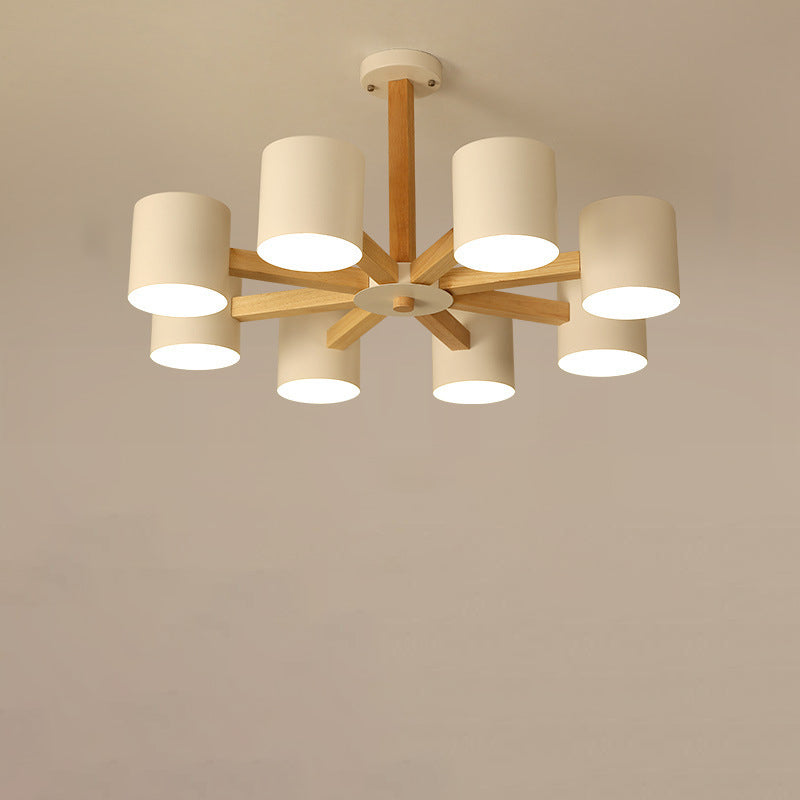 Contemporary Scandinavian Branch Round Wood Hardware 6/8 Light Chandelier For Living Room