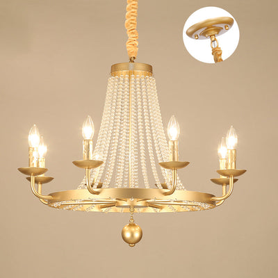 Contemporary Luxury Iron Round Frame Candelabra Crystal Bead 6/8/10/12-Light Chandelier For Living Room