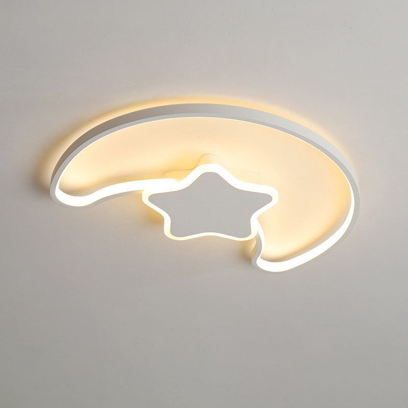 Contemporary Creative Star Moon Acrylic Shade Iron LED Flush Mount Ceiling Light For Living Room