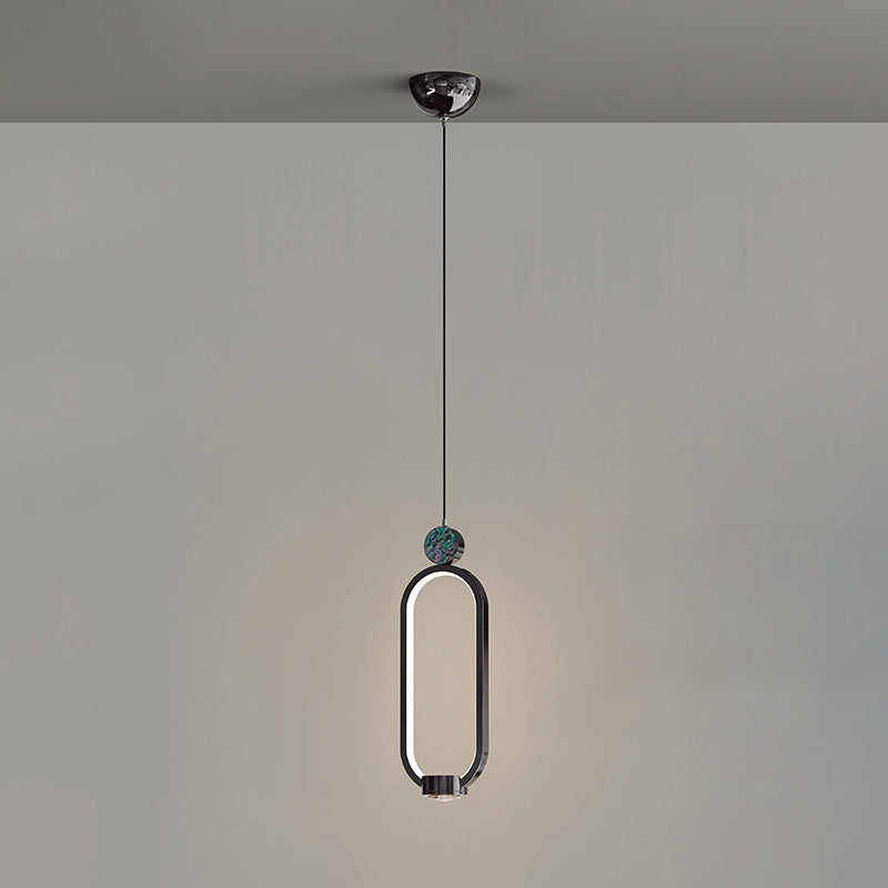 Modern Minimalist Geometric Elliptical Ring Crystal Aluminum LED Pendant Light For Living Room