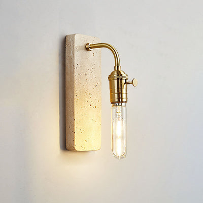 Contemporary Retro Travertine Brass Round 1-Light Wall Sconce Lamp For Bedroom