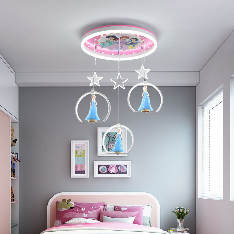 Contemporary Creative Cartoon Princess Elsa Acrylic Round Shade LED Flush Mount Ceiling Light For Bedroom