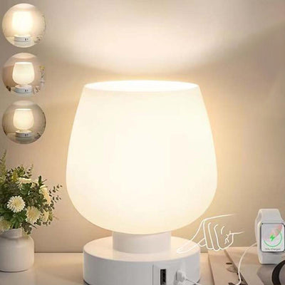 Modern Minimalist Flat Round Glass Iron 1-Light Table Lamp For Living Room