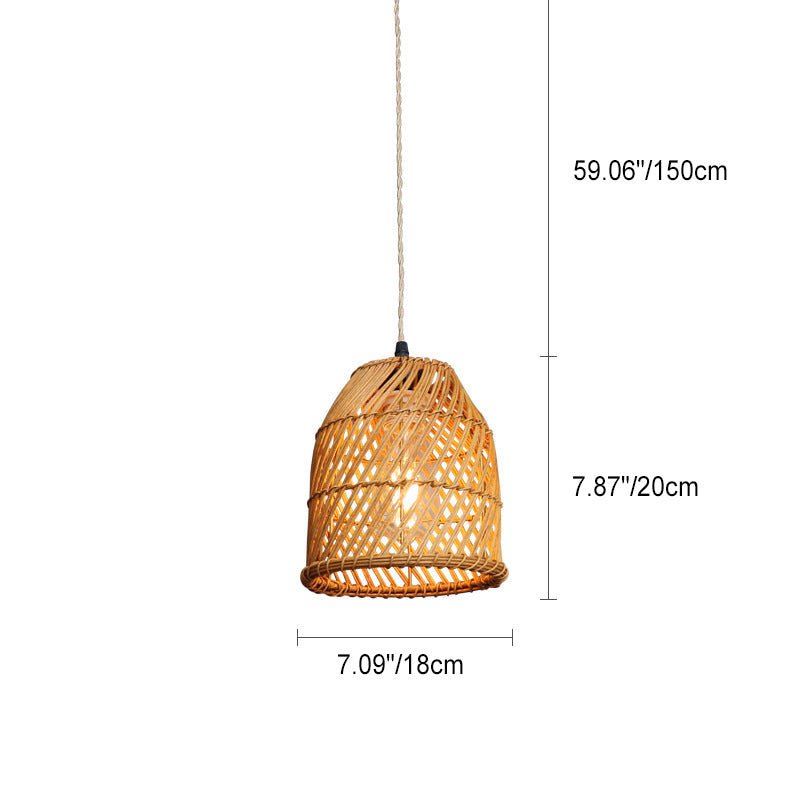 Traditional Chinese Bamboo Rattan Sphere 1-Light Pendant Light For Living Room