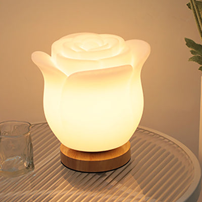 Modern Simplicity Flower Polyethylene Wooden LED Table Lamp For Bedroom