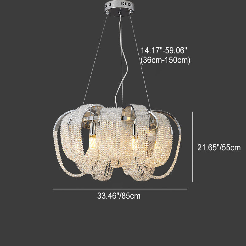 Contemporary Luxury Round Fringe Crystal Stainless Steels 6/8 Light Chandeliers For Living Room