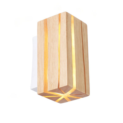 Modern Minimalist Geometric Cuboid Cracked Wood Grain LED Wall Sconce Lamp For Living Room