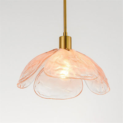 Contemporary Creative Petal Glass Design Brass 1-Light Pendant Light For Bedroom