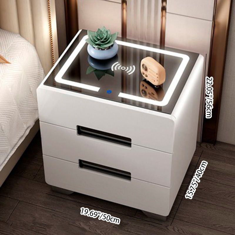 Modern Minimalist Rectangular Table Top Metal High Density Panel Nightstand 3-Drawer For Bedroom