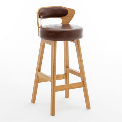 Modern Simplicity Round PU Leather Wood Bar Stool Low Back Footrest For Dining Room