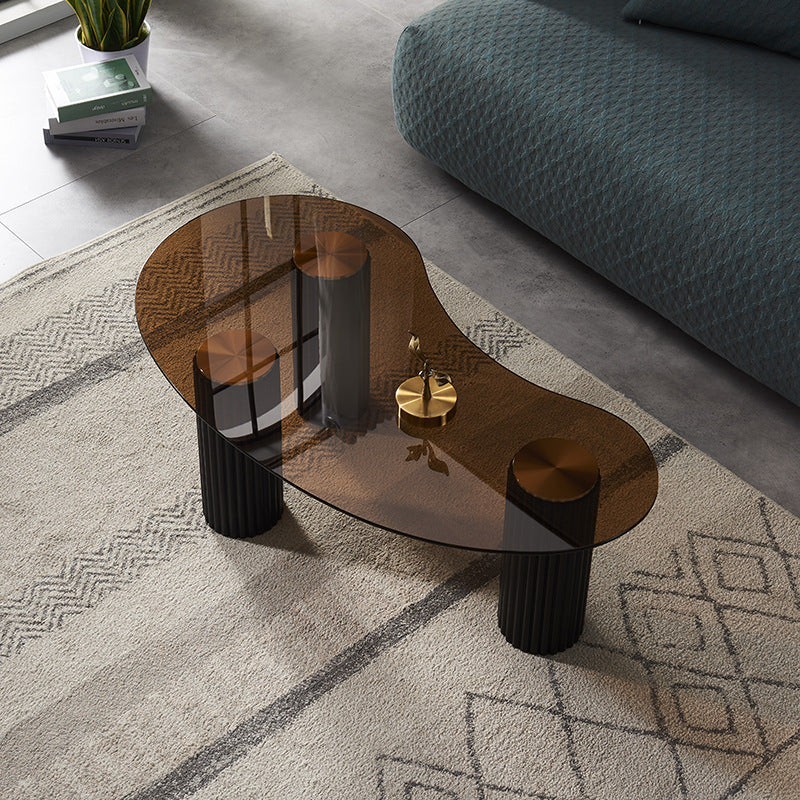 Contemporary Scandinavian Atypical Arch Teardrop Fiberglass Tempered Glass Coffee Table For Living Room