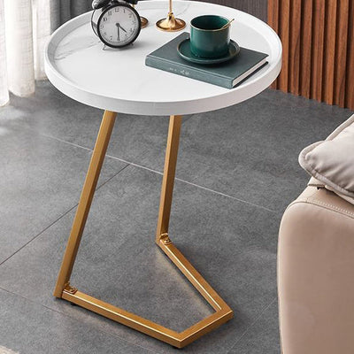 Modern Minimalist Imitation Walnut Grain Round Tray Top End Table For Living Room