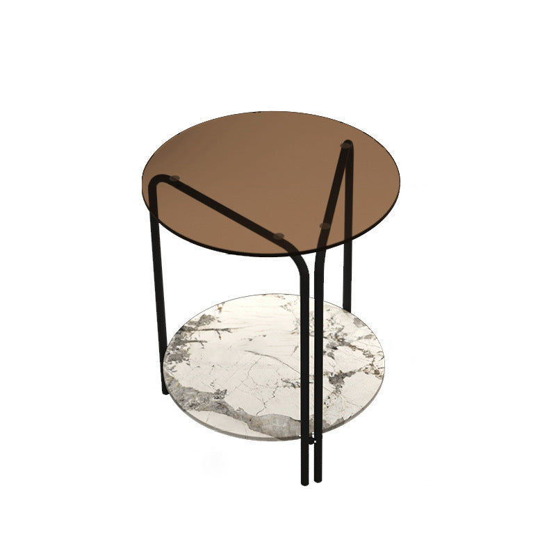 Contemporary Simplicity Round Glass Top End Table 2-Tier For Living Room