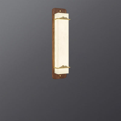 Traditional Chinese Brass Walnut Acrylic Rectangular Cloud LED Wall Sconce Lamp For Bedside