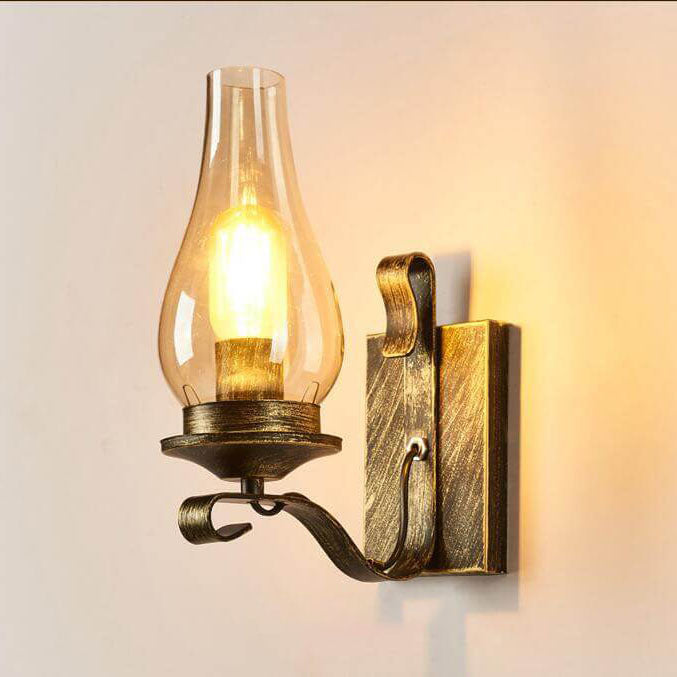 Industrial Vintage Wrought Iron Glass Bottle Lampshade 1-Light Wall Sconce Lamp