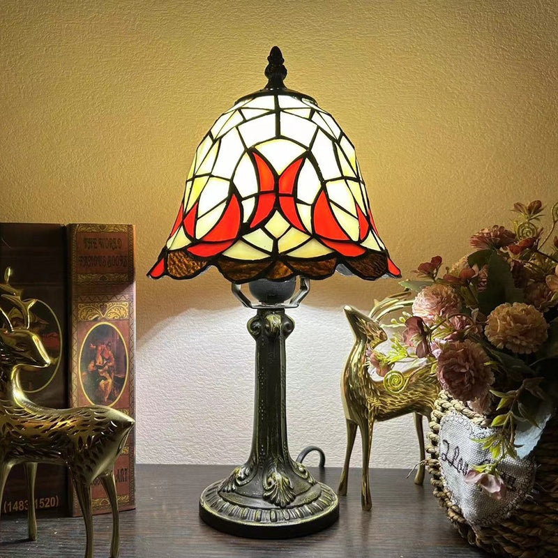 Traditional Tiffany Dome Iron Glass 1-Light Table Lamp For Study