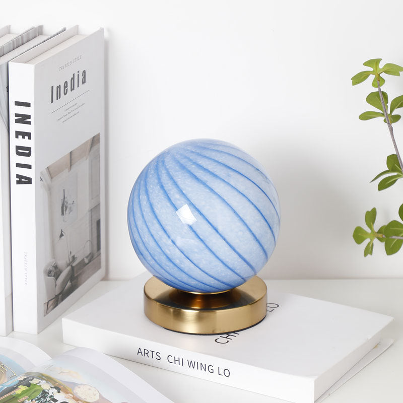 Modern Simplicity Glass Iron Ball Stripe Planet LED Rechargeable Table Lamp For Bedroom