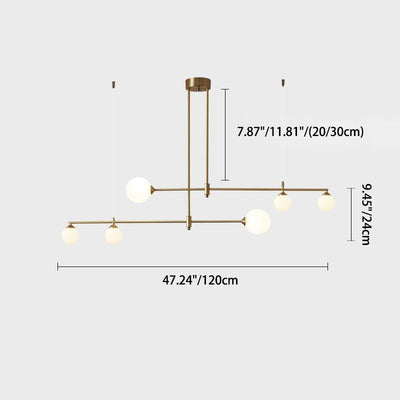 Contemporary Scandinavian Long Cylinder Sphere Copper Acrylic 6-Light Island Light Pendant Light For Dining Room