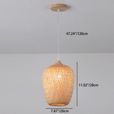 Modern Chinese Bamboo Woven Cylinder 1/3 Light Island Light Chandelier For Living Room