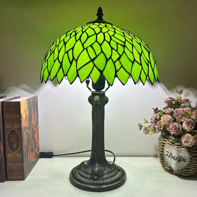 Traditional Tiffany Dome Flower Iron Glass 1-Light Table Lamp For Living Room