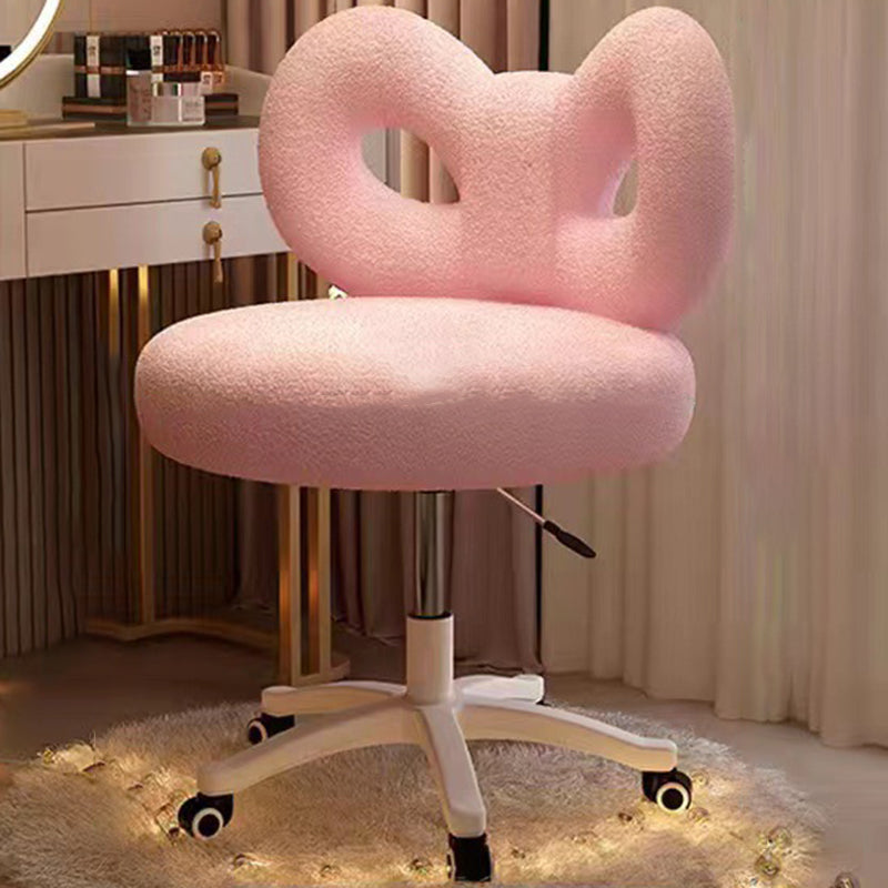 Modern Art Deco Butterfly Knot Round Lambswool Leather Metal Vanity Stool Backrest Armless For Bedroom