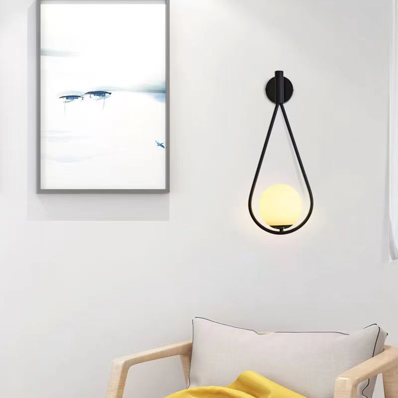 Contemporary Scandinavian Glass Ball Oval Ring 1-Light Wall Sconce Lamp For Living Room