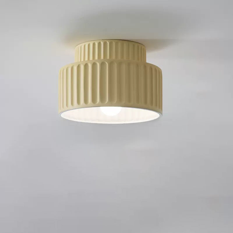 Contemporary Nordic Cream Style Ribbed Resin Round Shade 1-Light Flush Mount Ceiling Light For Bedroom