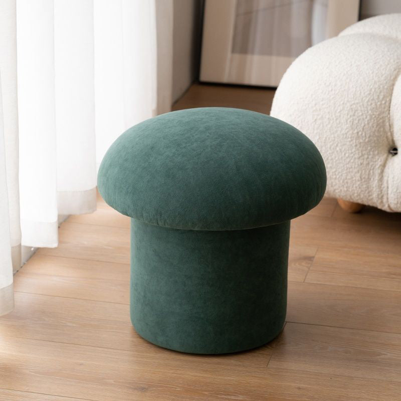 Contemporary Scandinavian Lambswool Cotton Hemp Sponge Wood Round Mushroom Vanity Stool Backless For Bedroom