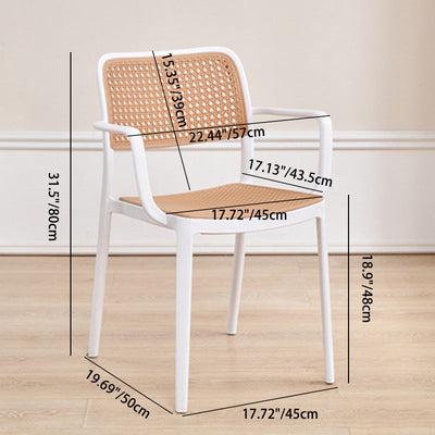 Contemporary Simplicity Square Rattan-like Plastic Stackable Dining Chair Armrest Backrest For Dining Room