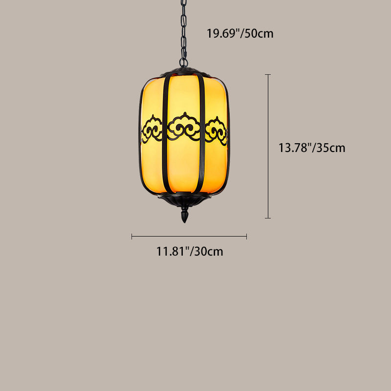 Traditional Chinese Imitation Marble Lantern Shade Aluminum 1-Light Waterproof Pendant Light For Outdoor Patio