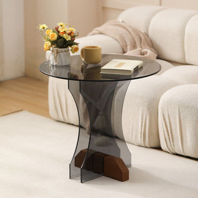 Modern Minimalist Round Glass End Table 1-Tier For Living Room