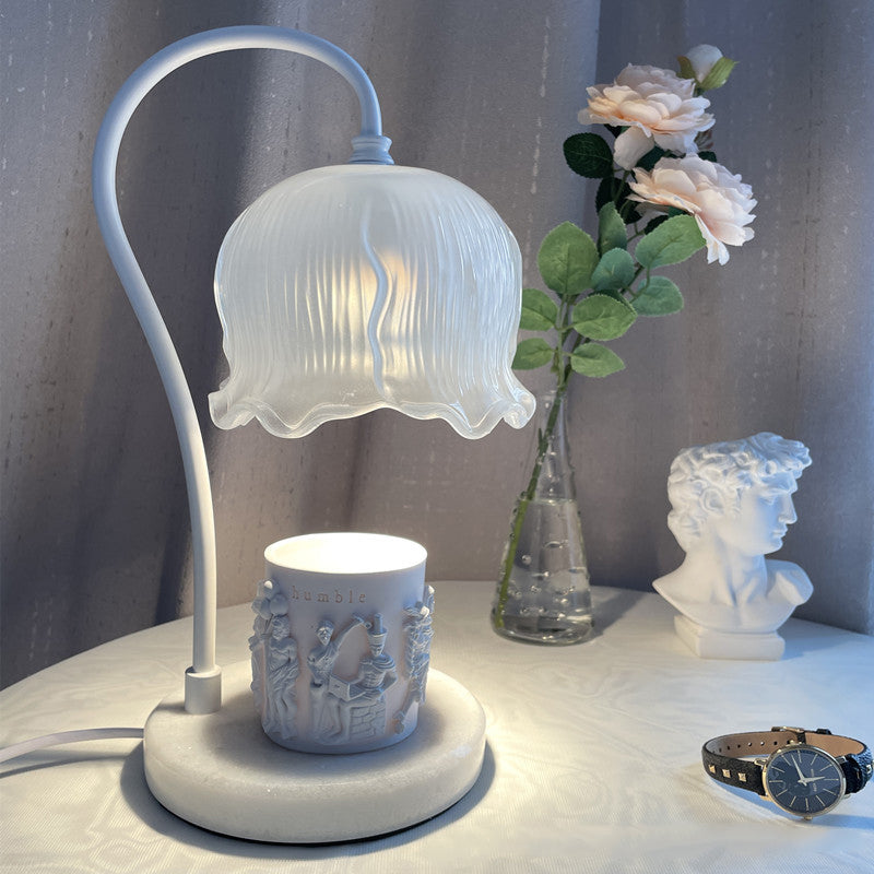 Modern Art Deco Flower Glass Shade Marble Base 1-Light Melting Wax Table Lamp For Bedroom