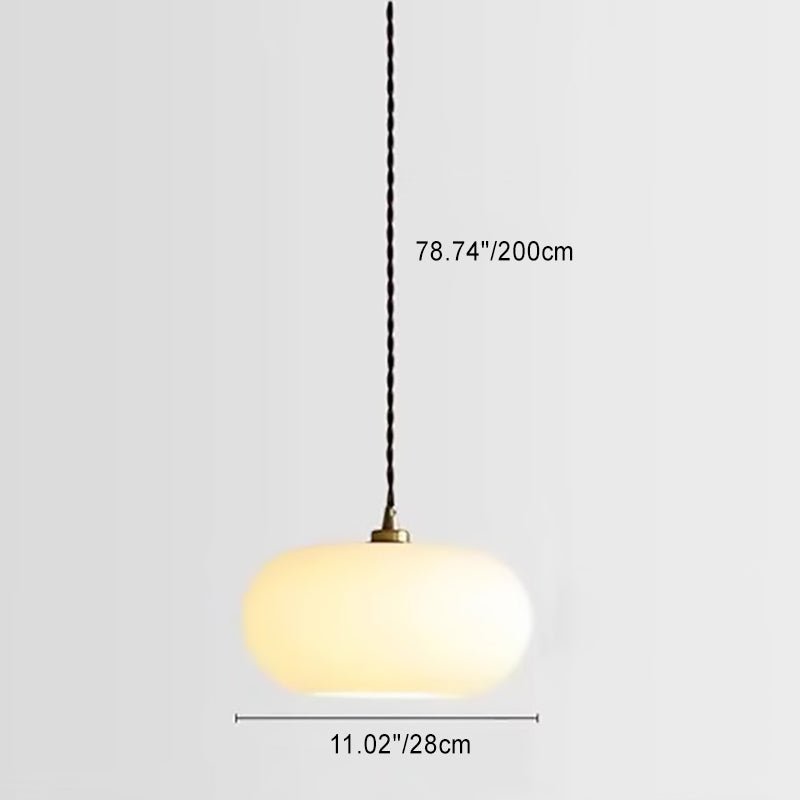 Modern Minimalist Copper Glass Wood Persimmon Shaped 1-Light Pendant Light For Dining Room