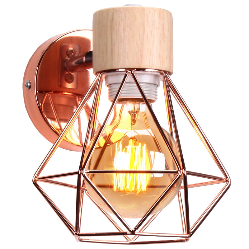 Contemporary Luxury Iron Wood Polygon Diamond 1-Light Wall Sconce Lamp For Bedroom