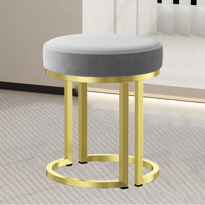 Modern Luxury Cylindrical Cotton Linen Leather Velvet Fabric Iron Vanity Stool For Bedroom