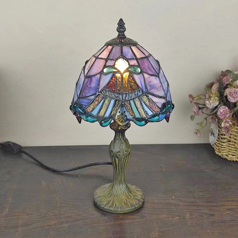 Traditional Tiffany Dome Flower Zinc Stained Glass 1-Light Table Lamp For Bedroom