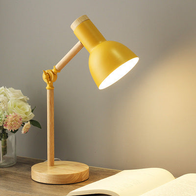 Modern Minimalist Macaron Round Horn Wood Iron 1-Light Table Lamp For Bedroom