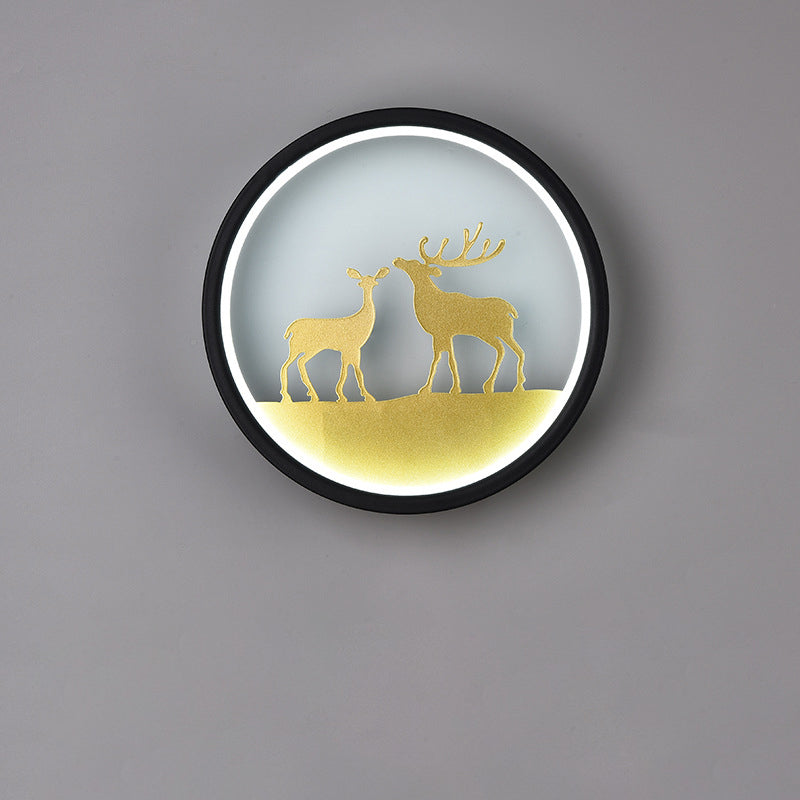 Contemporary Creative Deer Acrylic Round Shade LED Wall Sconce Lamp For Living Room