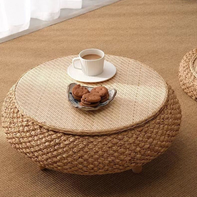 Traditional Japanese Oval Rattan Woven Wooden Coffee Table Storage For Living Room