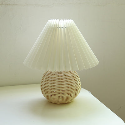 Contemporary Retro Pleated Fabric Round Ceramic Base 1-Light Table Lamp For Bedroom