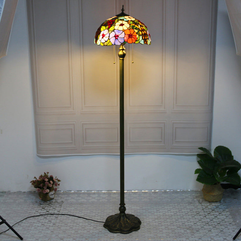 Traditional Tiffany Half Ball Resin Glass 1-Light Standing Floor Lamp For Bedroom