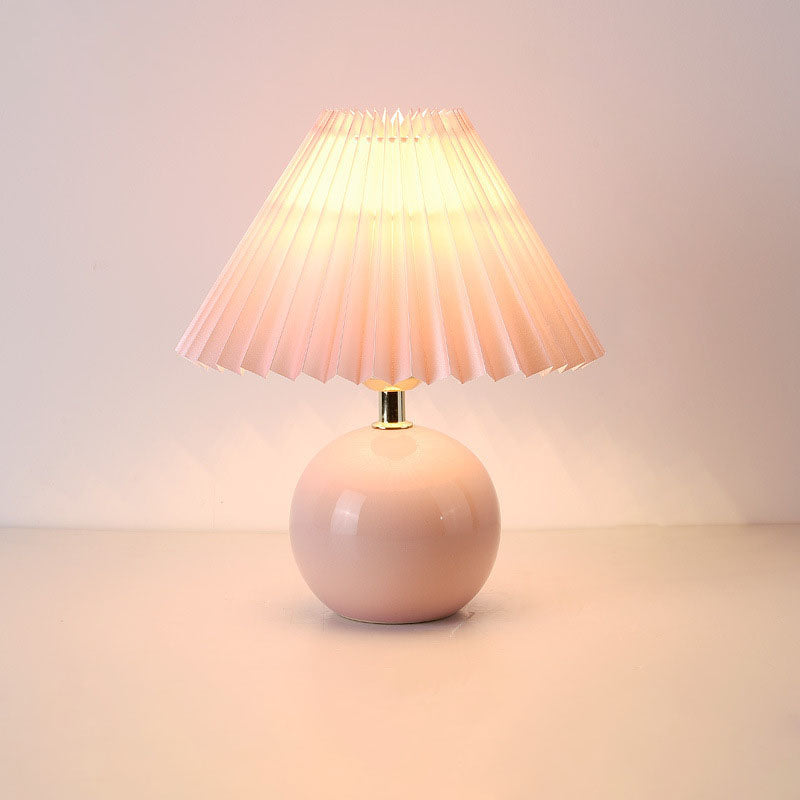 Modern Minimalist Round Pleated Ceramic PVC 1-Light Table Lamp For Bedroom