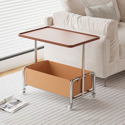 Modern Simplicity Tray Top Leather Storage Movable End Table 2-Tier For Living Room