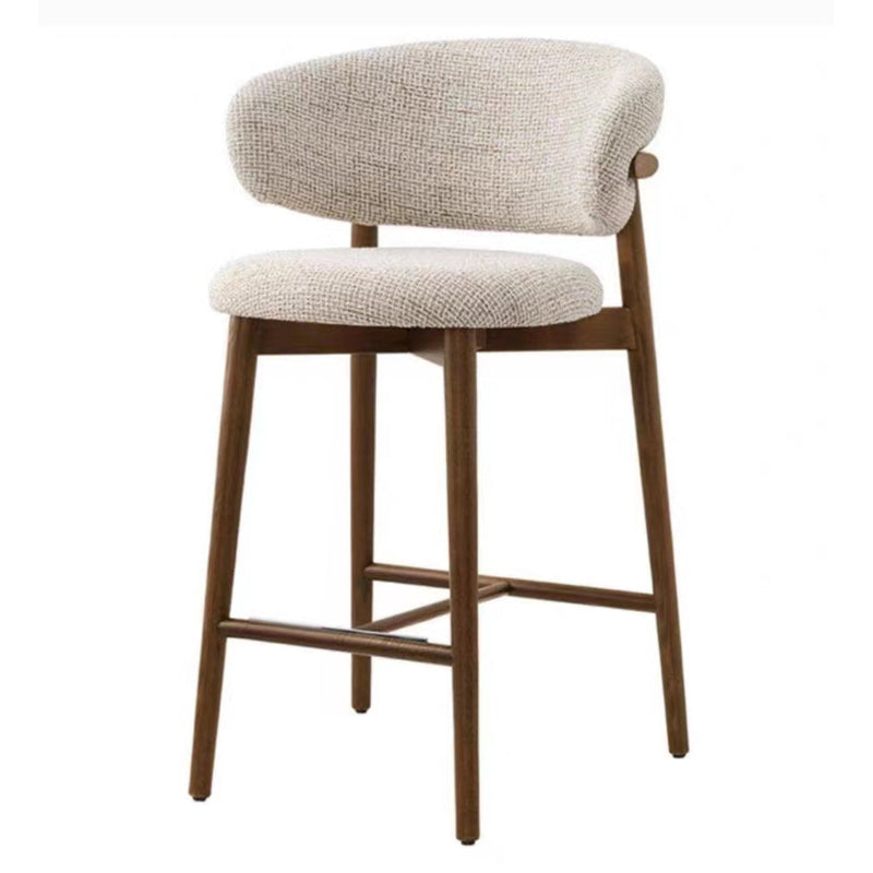 Contemporary Nordic Round Fabric Wood Bar Stool Backrest Footrest For Dining Room